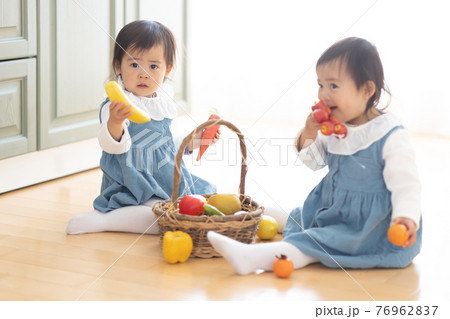 部屋で遊ぶかわいい双子の幼児 部屋で遊ぶかわいい双子の幼児 76962837
