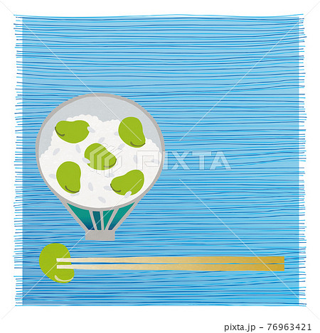 お茶碗のそら豆ごはん 箸とそら豆の箸置き ランチョンマット 色鉛筆タッチ 手描きイラストのイラスト素材