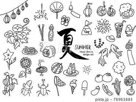 手描きの素材セット_日本の風物詩 76963883