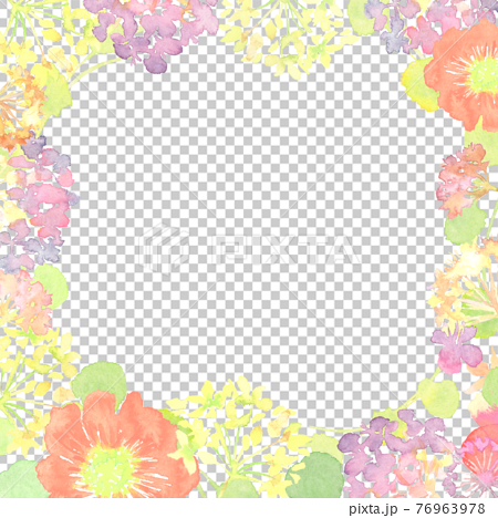 水彩で描いたカラフルな花のフレーム 76963978