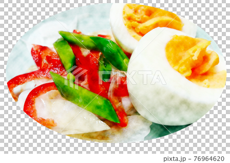 Homely and rustic homemade "boiled egg and vegetable salad" watercolor style picture letter Homely and rustic homemade "boiled egg and vegetable salad" watercolor style picture letter 76964620
