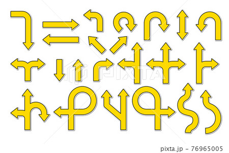 Flat yellow paper road sign sticker set vector 76965005
