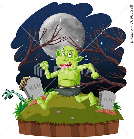 Night scene with goblin or troll cartoon character 76965589