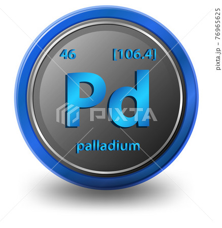 Palladium chemical element. Chemical symbol with atomic number and atomic mass. Palladium chemical element. Chemical symbol with atomic number and atomic mass. 76965625