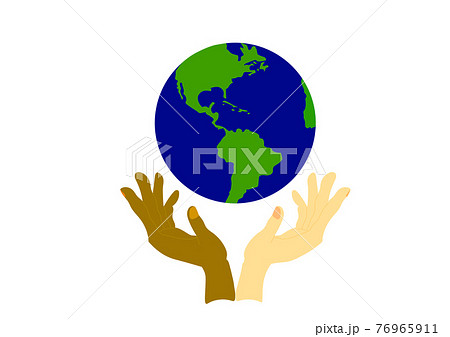 地球と両手 二つの手 を広げているイラストのイラスト素材
