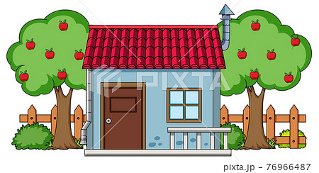 Front view of a house with nature elements on white background 76966487