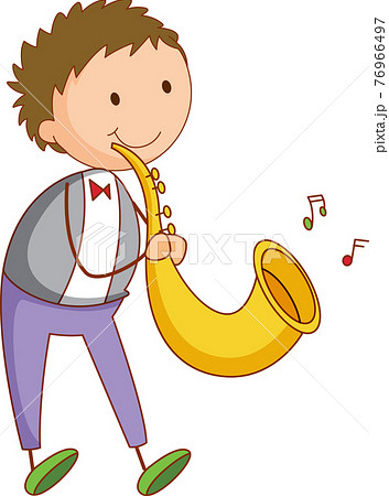 A doodle kid playing saxophone cartoon character isolated A doodle kid playing saxophone cartoon character isolated 76966497