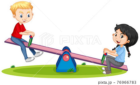 Cartoon Character Boy And Girl Playing Seesaw のイラスト素材