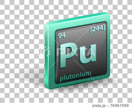 Plutonium chemical element. Chemical symbol with atomic number and atomic mass. 76967099