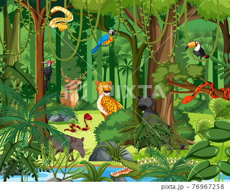 Wild animal cartoon character in the forest scene 76967258