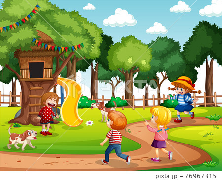 Playground scene with many kids Playground scene with many kids 76967315