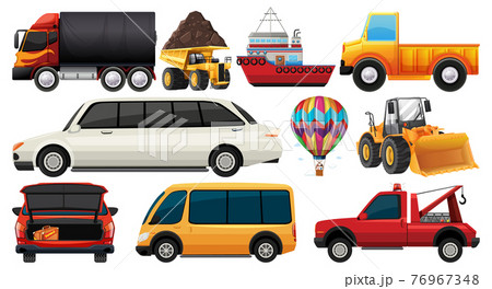 Set of different kind of cars and trucks isolated on white background 76967348