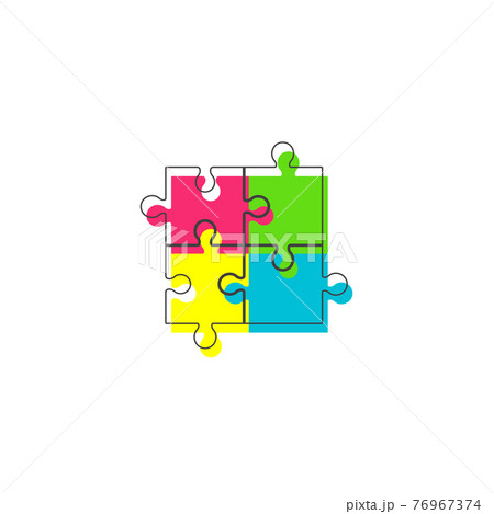 Flat puzzle piece Outline Cartoon Style Suitable for Sticker, Icon. Isolated on a white background 76967374