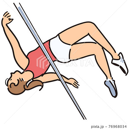 走り高跳び-背面飛びでハードルを飛び越す 76968034