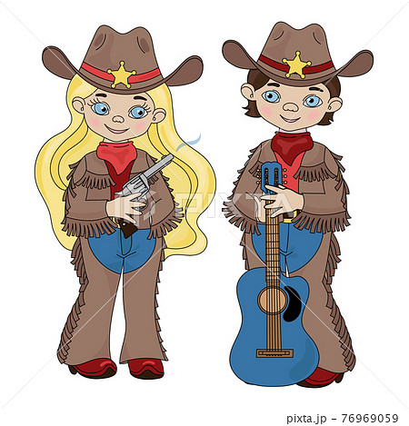 Sheriffs Two Cowboy Sheriffs With Guitar And のイラスト素材