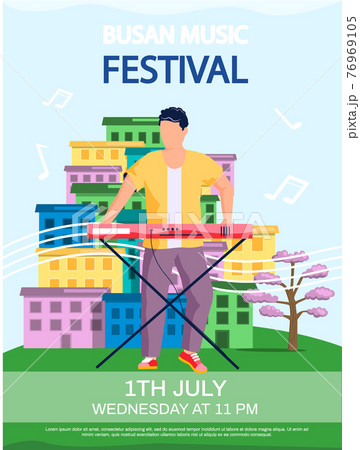 Open air concert in outdoor summer music festival in South Korean city Busan with natural landscape 76969105