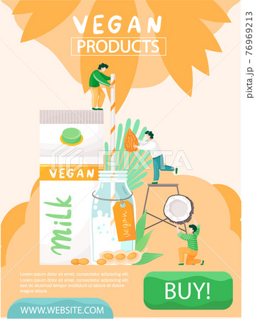 Vegan products website concept poster. People adhere to healthy lifestyle and proper nutrition 76969213