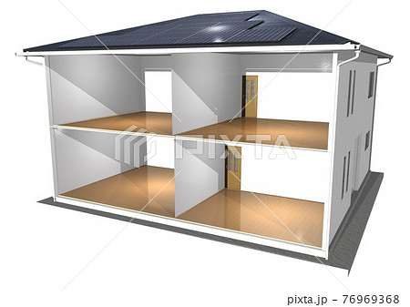 家　断面図　部屋　見取り図　空間のみ(3DCG) 76969368