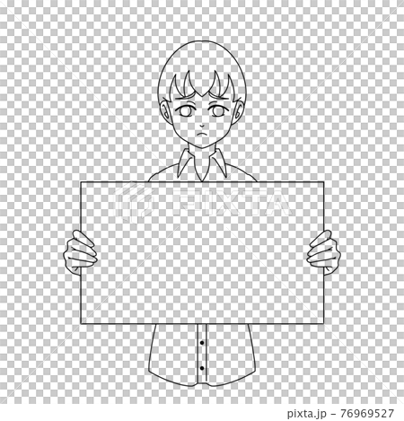 ボードを持つ男性 悲しみ 線画 ボードを持つ男性 悲しみ 線画 76969527