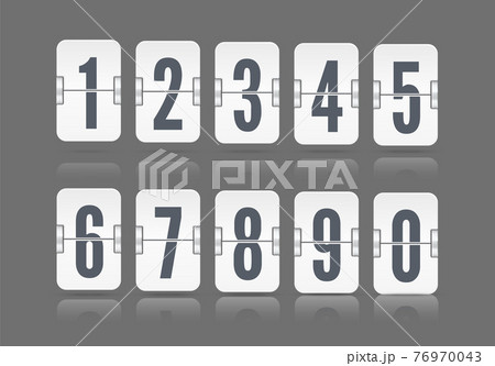 Vector numeric flip scoreboard with reflection floating on different height for white countdown watch timer or calendar Vector numeric flip scoreboard with reflection floating on different height for white countdown watch timer or calendar 76970043