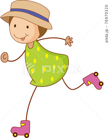 A doodle kid playing roller skates cartoon character isolated 76970320