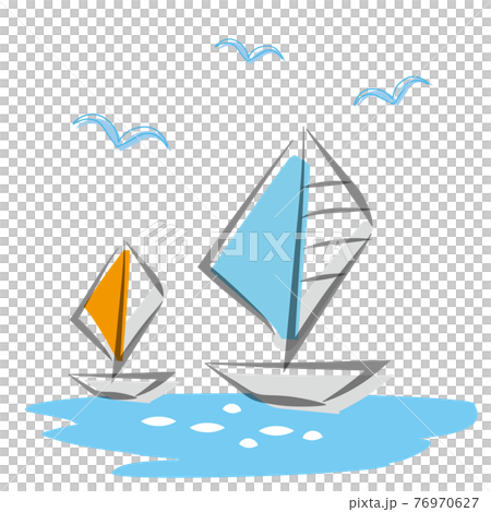 漂浮在海中的兩艘遊艇的水彩風格插圖/白色背景 76970627