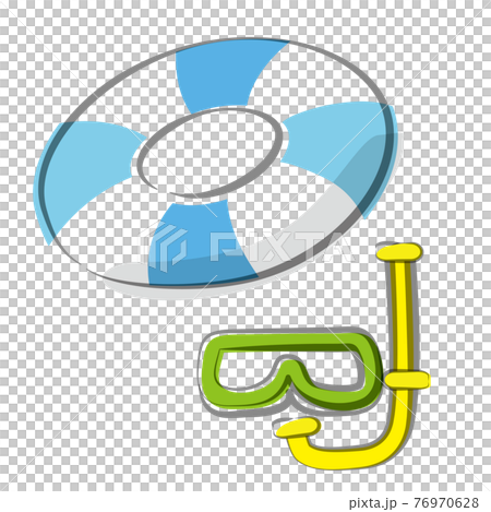 漂浮和浮潛設置水彩風格插圖圖標/白色背景 76970628