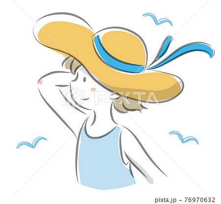 麦わら帽子をかぶった少女の水彩風イラスト 白背景のイラスト素材