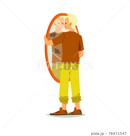 Man is dissatisfied with his appearance, cartoon vector illustration isolated. 76971547
