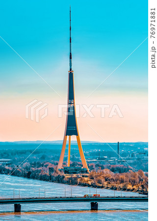 Riga TV tower a television and broadcasting tower in Riga, Latvia, built between 1979 and 1986. Riga TV tower a television and broadcasting tower in Riga, Latvia, built between 1979 and 1986. 76971881