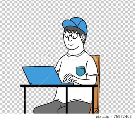 A man doing remote work at home on a laptop A man doing remote work at home on a laptop 76972468