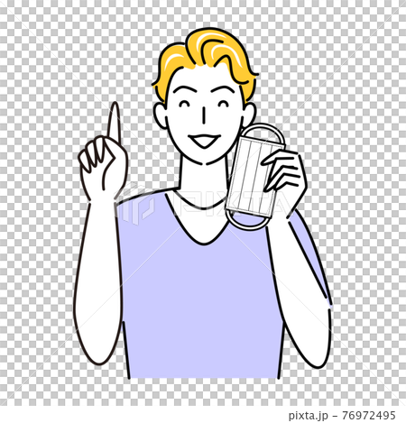 口罩能摘下來就摘下來，防止中暑和皮膚粗糙 帶微笑的男性插圖 簡單 76972495