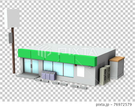 便利店的外觀。白色背景。 3D 渲染。 76972579