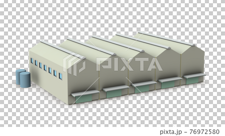 The appearance of the factory with a triangular roof. 3D rendering. White background. 76972580