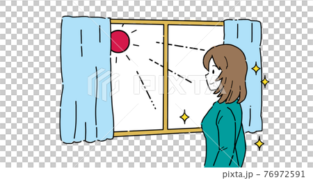 日光を浴びてセロトニンを増やす女性のイラストのイラスト素材