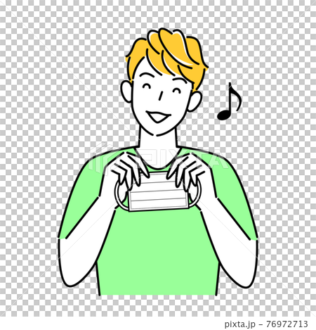 微笑的男子雙手拿著面具插圖簡單向量圖 76972713