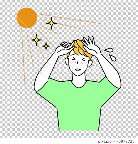 A man with a tan and tingling skin in the summer sun. Illustration simple vector that is hot and sweaty. A man with a tan and tingling skin in the summer sun. Illustration simple vector that is hot and sweaty. 76972723