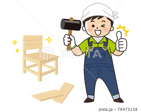 Diyで椅子を作る男性 日曜大工のイラスト素材