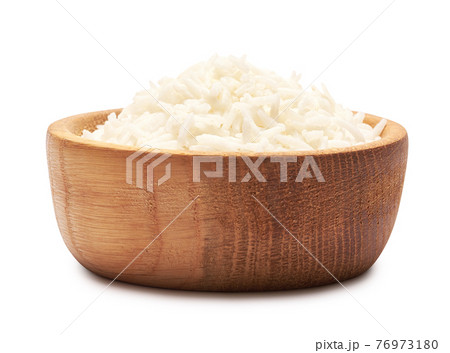Boiled Rice in a wooden bowl isolated on a white background with clipping path embedded Boiled Rice in a wooden bowl isolated on a white background with clipping path embedded 76973180