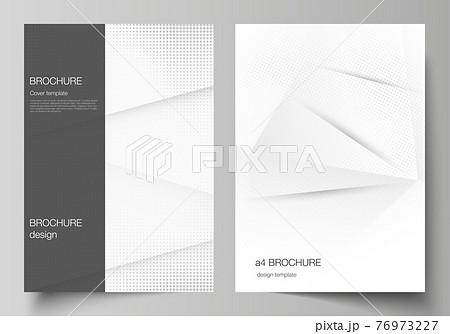 Vector layout of A4 cover mockups design templates for brochure, flyer layout, cover design, book design, brochure cover. Halftone dotted background with gray dots, abstract gradient background. 76973227