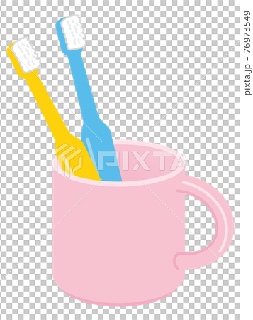 Two toothbrushes lined up in a cup - Stock Illustration [76973549] - PIXTA
