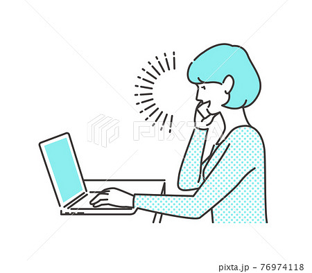 笑顔で話しているテレワーク中の女性のイラストカット ベクター スマホ PC 笑顔で話しているテレワーク中の女性のイラストカット ベクター スマホ PC 76974118