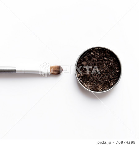 Dark brown face shadow in container and eye shadow or make-up brush 76974299