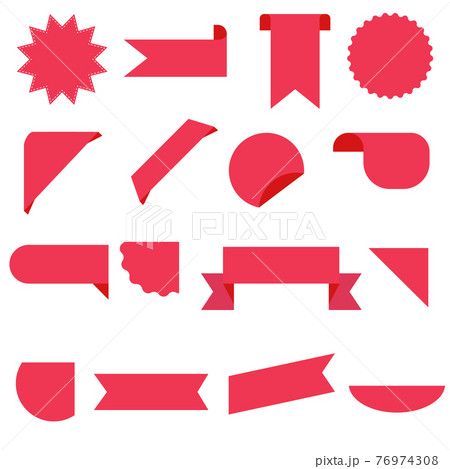 blank label collection set on white background. flat style. ribbon banner sign. red price tags symbol. 76974308