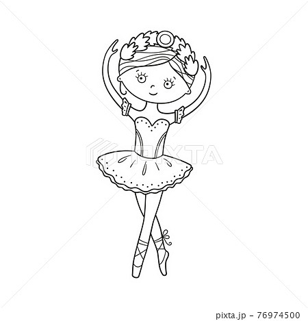 Little cute ballerina in pointe shoes and dress. Isolated vector illustration in doodle style 76974500