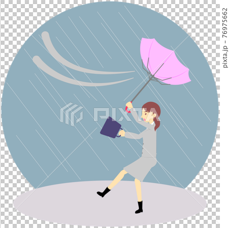 風に飛ばされそうなオフィスワーカー(女性) 風に飛ばされそうなオフィスワーカー(女性) 76975662