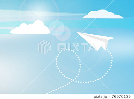 Aircrafts fly between clouds and light in sky. Pattern mockup design with white paper planes Aircrafts fly between clouds and light in sky. Pattern mockup design with white paper planes 76976159