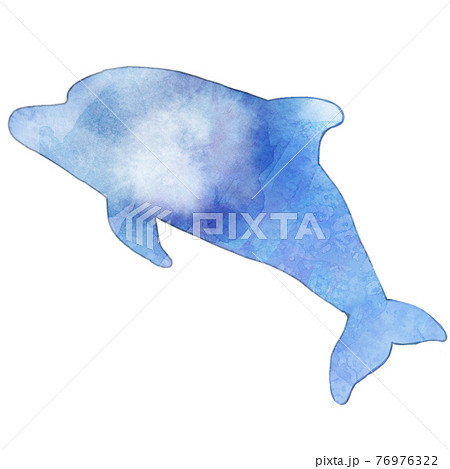 水彩 青い イルカのイラスト素材