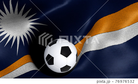 3D rendering of the flag of Marshall Islands with a soccer ball 76976532