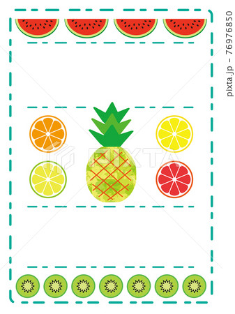 真夏の果実 すいか オレンジ パイナップル レモン キウイの背景壁紙のイラスト素材